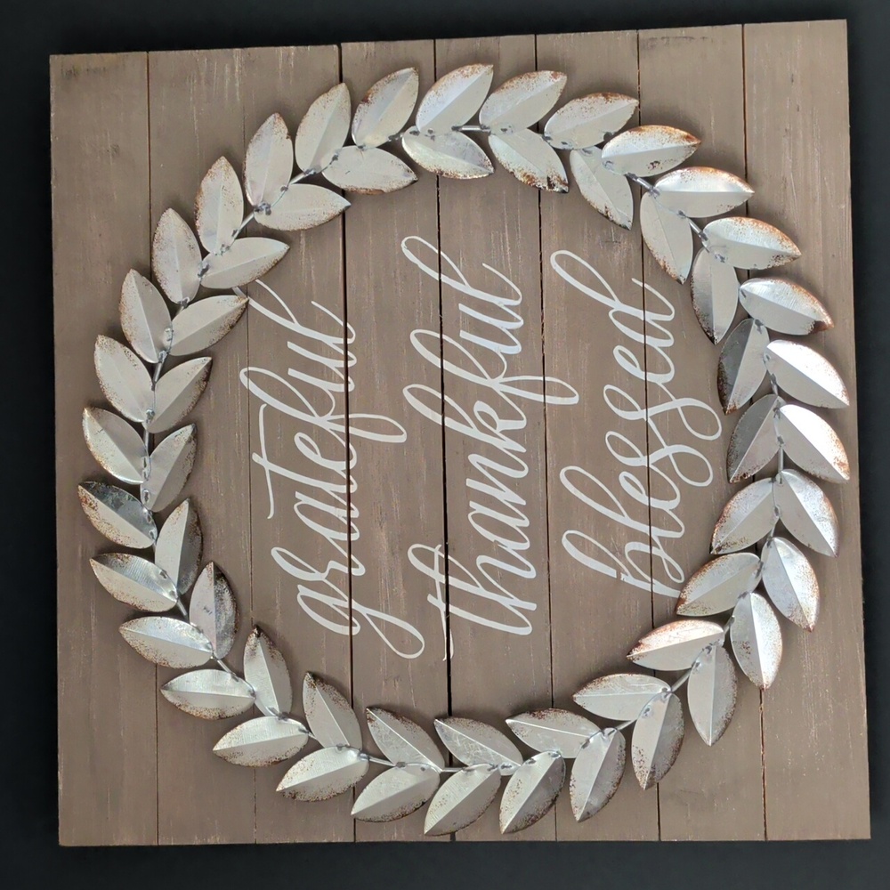 Wooden & Silver Leaf Wreath Wall Art